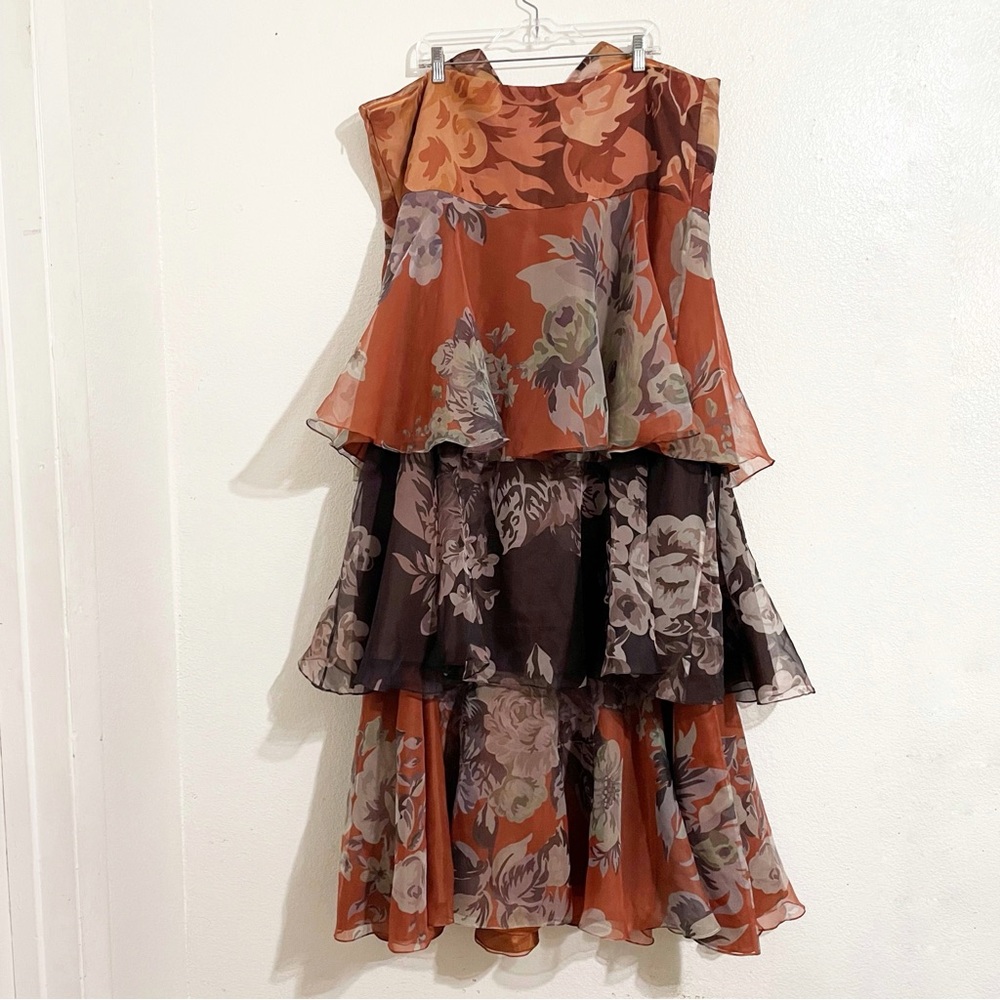 Anthropologie Geisha Designs Martina Floral Strapless Maxi Gown Dress in Brown - Picture 6 of 12